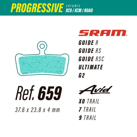659 LESS PROGRESSIVE BRAKE PADS SRAM GUIDE - ULTIMATE - G2 / AVID X0 - 7 - 9 - The Bike Project Bnh 23