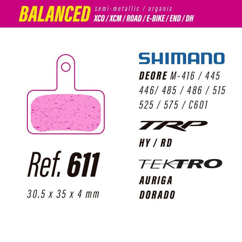 611 PASTILLAS DE FRENO LESS BRAKES EQUILIBRADAS SHIMANO DEORE / TRP HY - RD / TEKTRO AURIGA - DORADO - The Bike Project Bnh 23