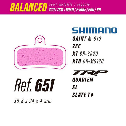651 LESS BALANCED BRAKE PADS SHIMANO SAINT - ZEE - XT - XTR / TRP QUADIEM - SL - SLATE - The Bike Project Bnh 23