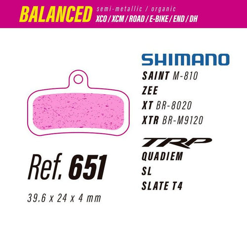 651 LESS BALANCED BRAKE PADS SHIMANO SAINT - ZEE - XT - XTR / TRP QUADIEM - SL - SLATE - The Bike Project Bnh 23