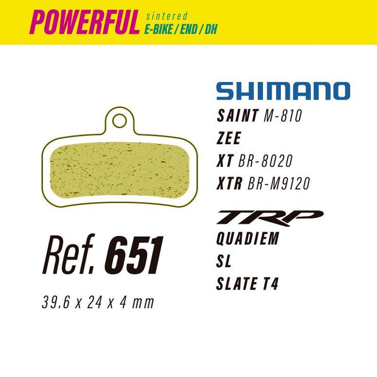 651 LESS POWERFUL BRAKE PADS SHIMANO SAINT - ZEE - XT - XTR / TRP QUADIEM - SL - SLATE - The Bike Project Bnh 23
