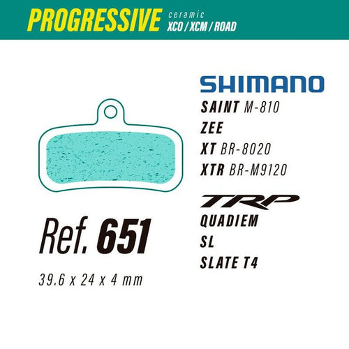 651 LESS PROGRESSIVE BRAKE PADS SHIMANO SAINT - ZEE - XT - XTR / TRP QUADIEM - SL - SLATE - The Bike Project Bnh 23