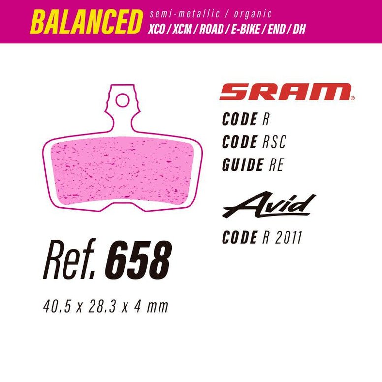658 LESS BALANCED BRAKE PADS SRAM CODE - GUIDE / AVID CODE - The Bike Project Bnh 23