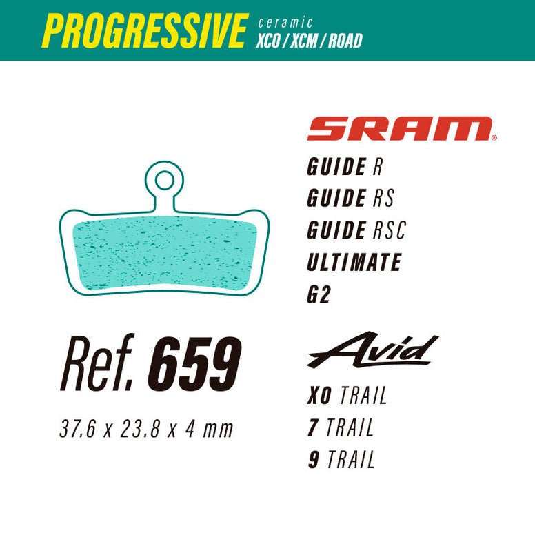 659 LESS PROGRESSIVE BRAKE PADS SRAM GUIDE - ULTIMATE - G2 / AVID X0 - 7 - 9 - The Bike Project Bnh 23