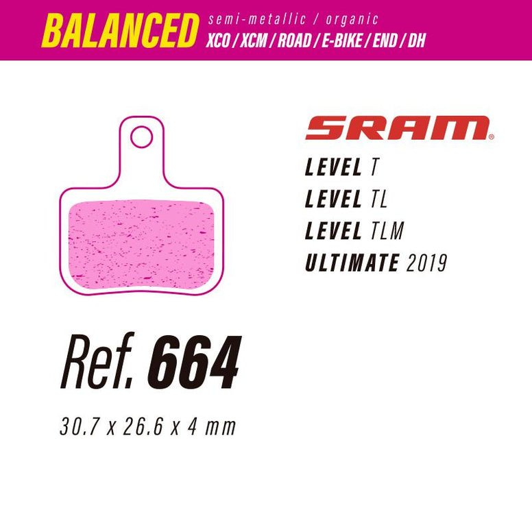 664 LESS BALANCED BRAKE PADS SRAM LEVEL - ULTIMATE - The Bike Project Bnh 23